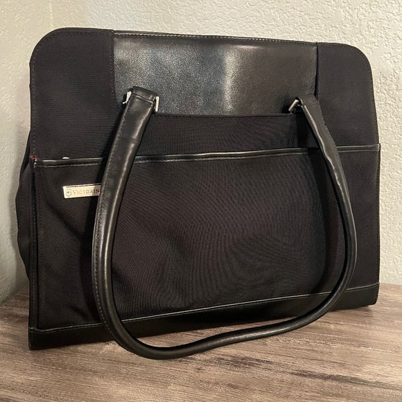 Victorinox Deluxe Business Black Tote Bag with Red Satin Interior - Picture 1 of 12